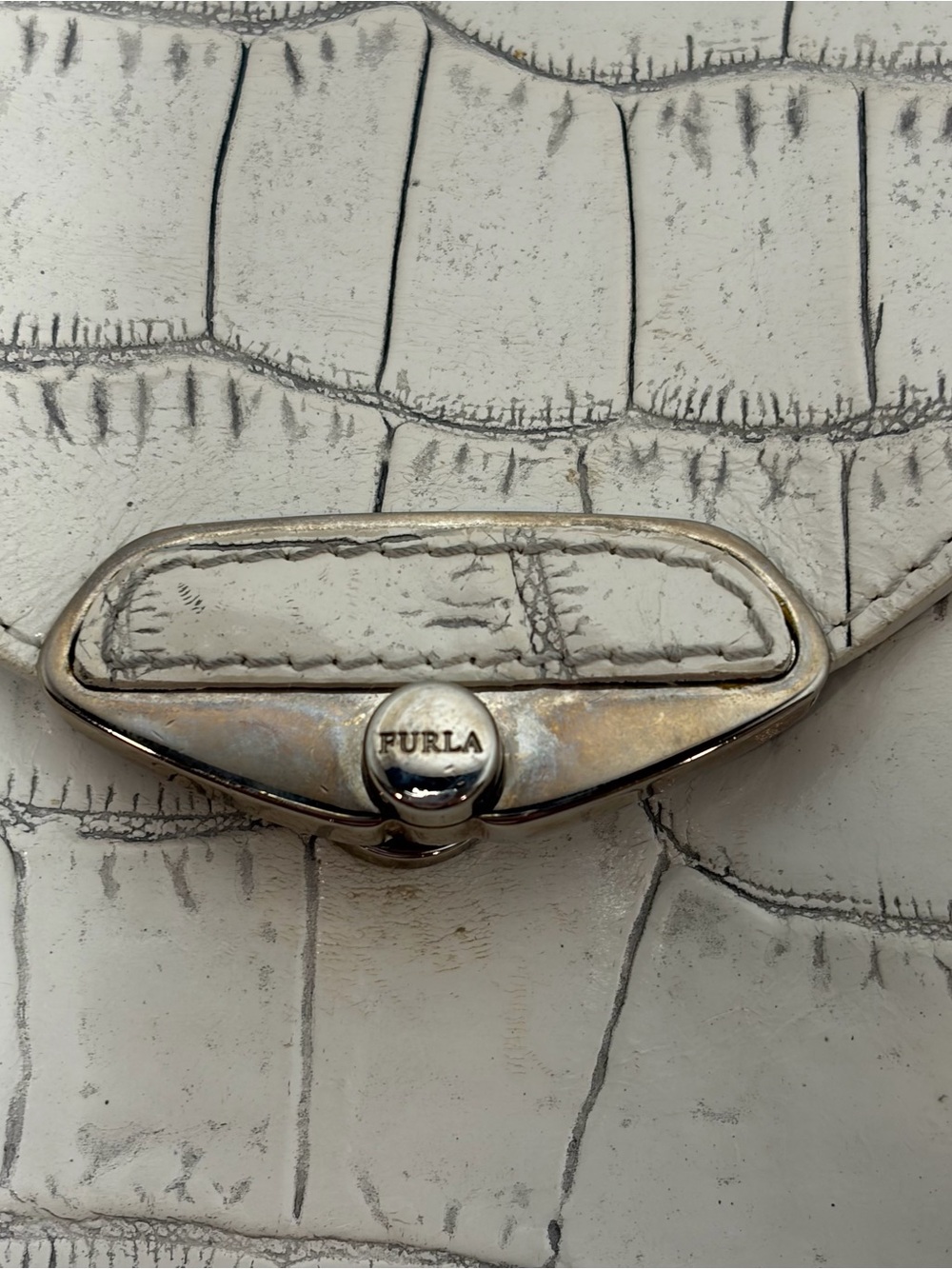 Furla Croc-Embossed Off White Shoulder Bag with Chain Strap - Picture 6 of 8